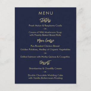 Modern Elegant Navy Blauw Goud Bruiloft Menu Kaart
