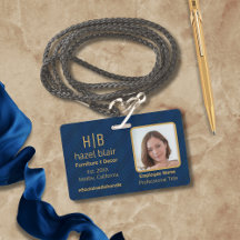 Modern Elegant Navy Blauw Goud Monogram Vierkanten