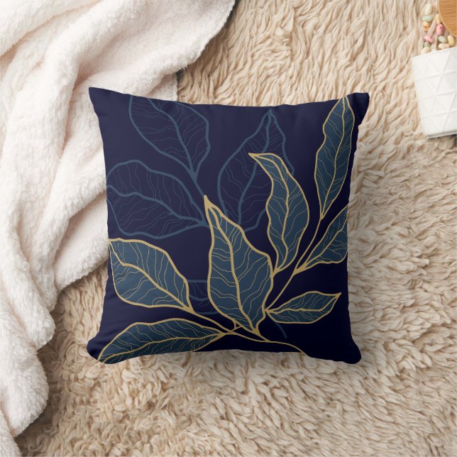 Modern Elegant Navy Blue Gold Leaf Sierkussen (Deken)
