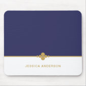 Modern Elegant Navy Blue Gold Name Mousepad Muismat (Voorkant)