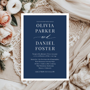 Modern Elegant Navy Blue Minimalist Wedding Kaart