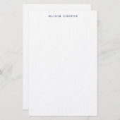 Modern Elegant Navy Blue Personal Stationery Briefpapier (Voorkant / Achterkant)