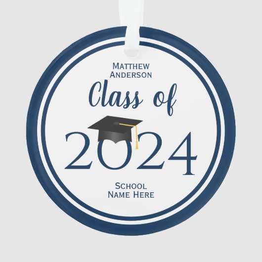 Modern Elegant Navy Blue Typography Afstuderen Ornament (achterkant)
