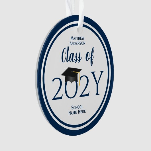 Modern Elegant Navy Blue Typography Afstuderen Ornament (voorkant)