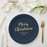 Modern Elegant Navy Blue Vrolijk Kerstfeest