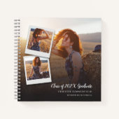 Modern Elegant Navy Script Photo Afstuderen Guest Notitieboek (Voorkant)