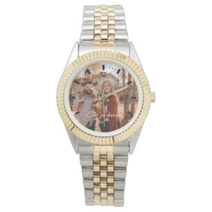 Modern Elegant Newly Wed Wedding Photo Jubileum Horloge