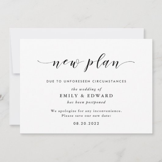 Modern Elegant Nieuw Plan Bruiloft Wijzig de datum Kaart (Voorkant)