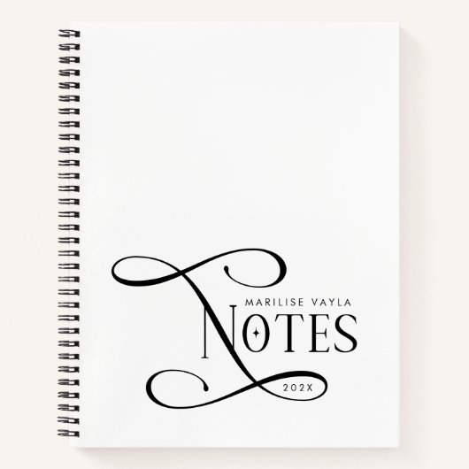 Modern Elegant Notes Personalized Black White  Notitieboek (Voorkant)