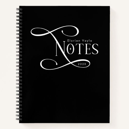 Modern Elegant Notes Personalized Black White  Notitieboek (Voorkant)