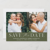 Modern Elegant Olive Green 2 foto Save The Date (Voorkant)