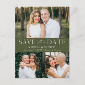 Modern Elegant Olive Green 3 Foto Save the Date Aankondigingskaart (Voorkant)