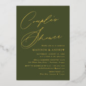 Modern Elegant Olive Green Couple's Douche Folie Uitnodiging (Voorkant)