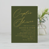 Modern Elegant Olive Green Couple's Douche Folie Uitnodiging (Staand Voorkant)