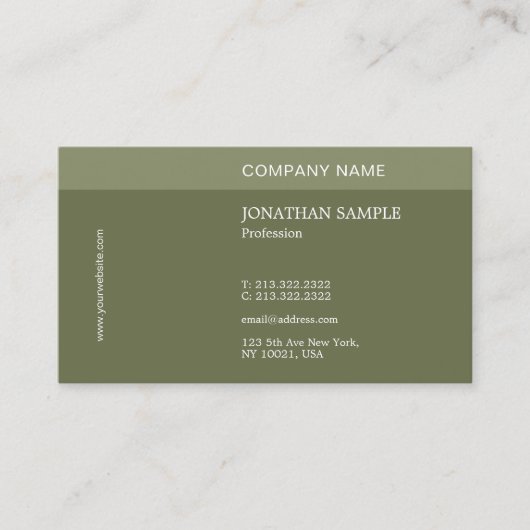 Modern Elegant Ontwerp Professional Plain Green Visitekaartje (Voorkant)