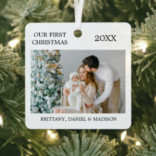 Modern Elegant Onze eerste kerstfoto Metalen Ornament