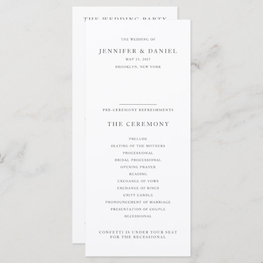 Modern Elegant Order of Service / Wedding Programma (Voorkant / Achterkant)