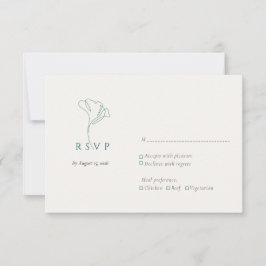 Modern Elegant Outlined Botanical Emerald RSVP Kaartje