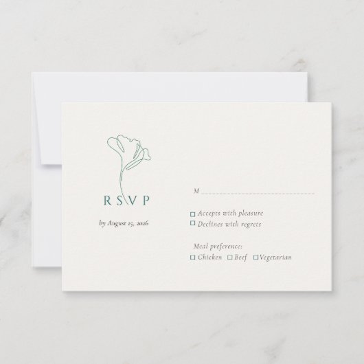 Modern Elegant Outlined Botanical Emerald RSVP Kaartje (Voorkant)