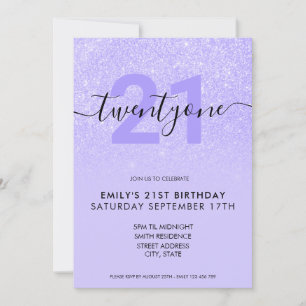 Modern Elegant Paars Glitter 21st Birthday Kaart