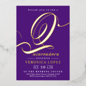 Modern Elegant Paarse 15e Quinceañera Party Folie Uitnodiging (Voorkant)