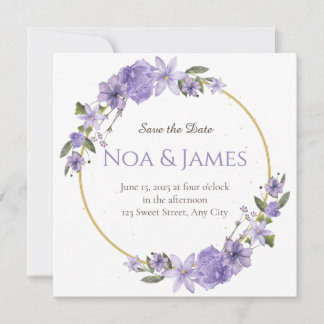 Modern Elegant Paarse Bloemen Save the Date Kaart