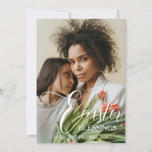 Modern Elegant Pasen Zegeningen Script 3 Foto Feestdagenkaart (Voorkant)