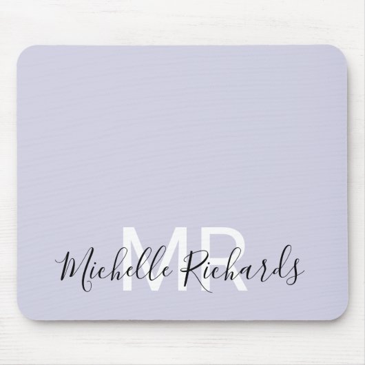 Modern elegant pastel paars monogram script muismat (Voorkant)