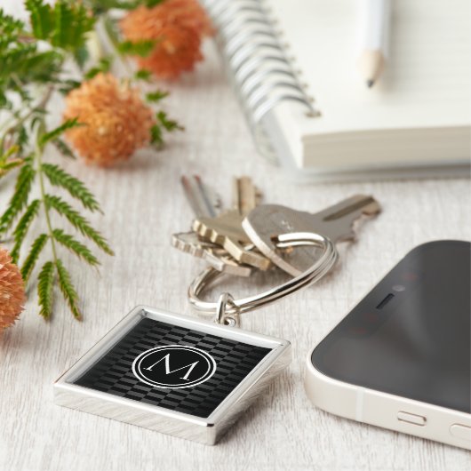 Modern Elegant Patroon en Monogram Sleutelhanger (Zijkant)