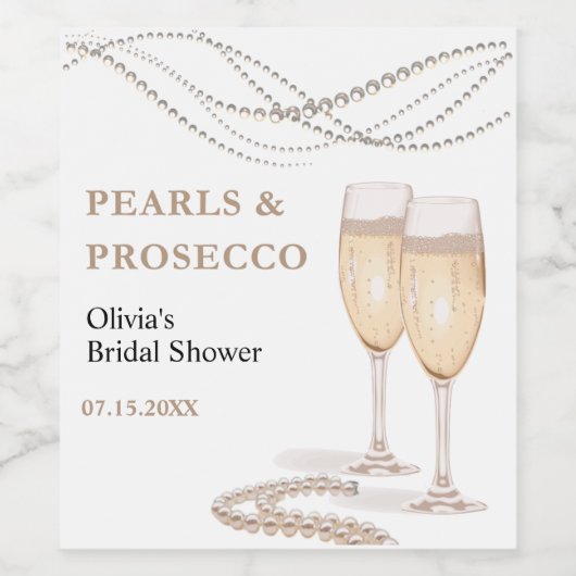 Modern Elegant Pearls en Prosecco Vrijgezellenfees Wijn Etiket (Enkel label)
