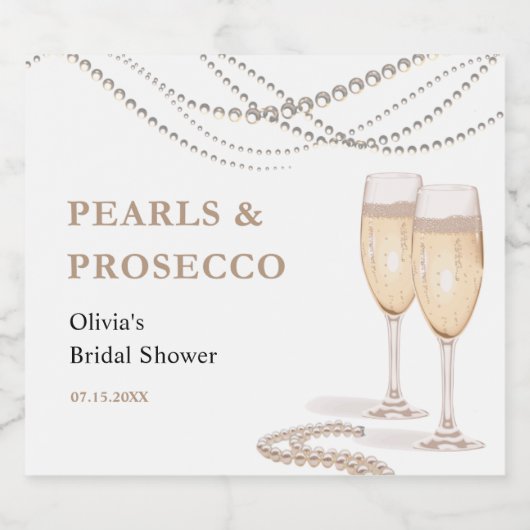 Modern Elegant Pearls & Prosecco Vrijgezellenfeest Sparkling Wijnetiket (Enkel label)