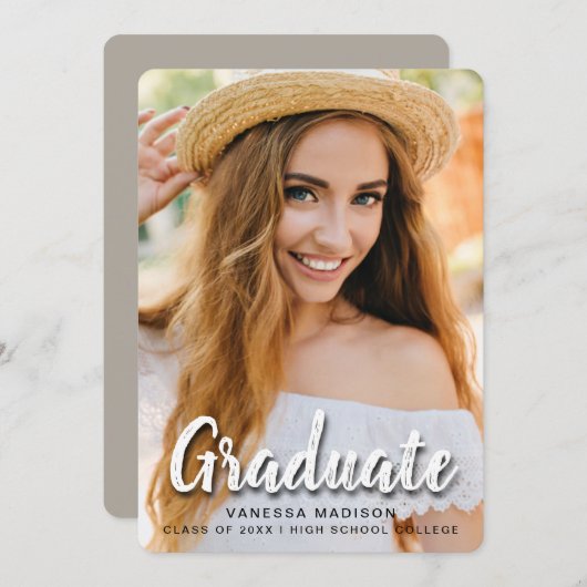 Modern elegant penseelscript | Trendy Photo Afstud Aankondiging (Voorkant / Achterkant)