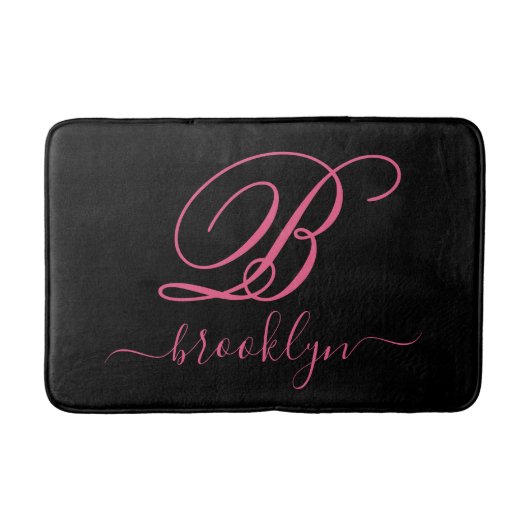 Modern Elegant Personalized Pink Name Monogramed Badmat (Voorkant)