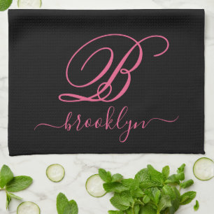 Modern Elegant Personalized Pink Name Monogramed Theedoek
