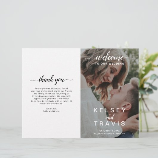 Modern Elegant Photo Budget Folded Wedding Program (Staand voorkant)