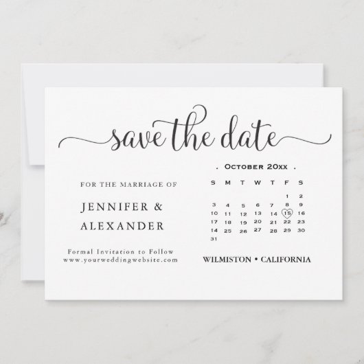 Modern Elegant Photo Calendar White Wedding Save The Date (Voorkant)