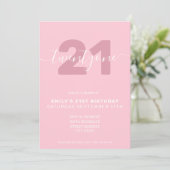 Modern Elegant Pink 21st Birthday Uitnodiging (Staand voorkant)