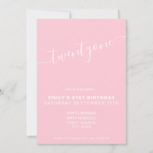 Modern Elegant Pink 21st Birthday Uitnodiging