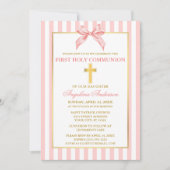 Modern Elegant Pink Blush Striped Communion Kaart (Voorkant)