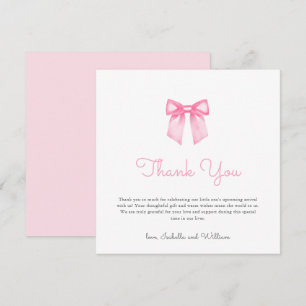 Modern Elegant Pink Bow Baby shower Bedankkaart