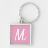 Modern Elegant Pink en White Monogram Sleutelhanger (Voorkant)