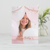 Modern Elegant Pink foto Birthday Kaart (Staand voorkant)