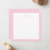 Modern Elegant Pink Gingham Baby Nursery Note Card Notitiekaartje (Voorkant / Achterkant in situ)