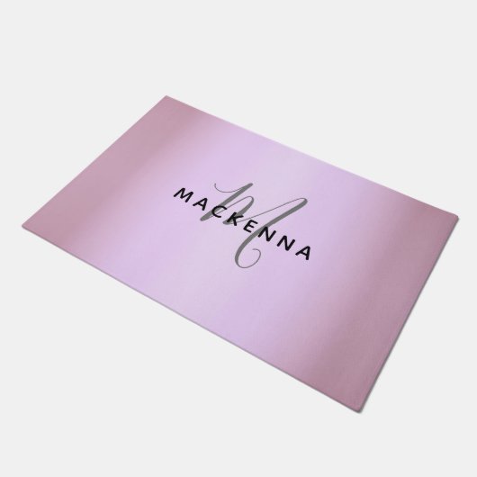 Modern Elegant Pink Girly Monogram Script Name     Deurmat (Schuin)