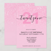 Modern Elegant Pink Glitter 21st Birthday Kaart (Voorkant / Achterkant)