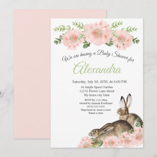 Modern Elegant Pink Poppy floral Baby shower Aankondiging