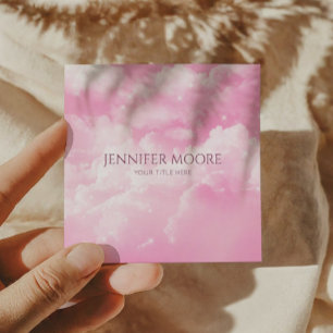Modern Elegant Pink White Sparkle Clouds Custom Vierkante Visitekaartje