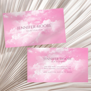 Modern Elegant Pink White Sparkle Clouds Custom Visitekaartje
