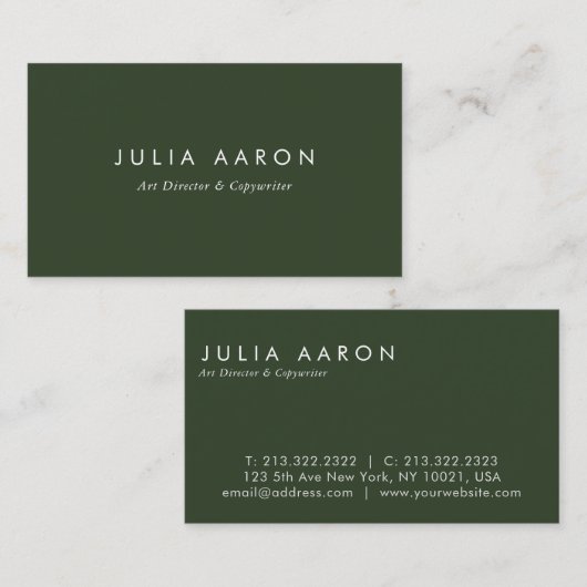 Modern Elegant Plain Professional Emerald Green Visitekaartje (Voorkant / Achterkant)