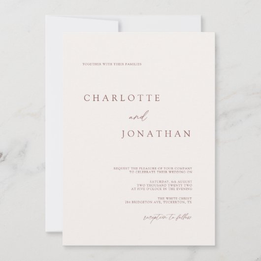 Modern Elegant Plain White Wedding Invitation Kaart (Voorkant)